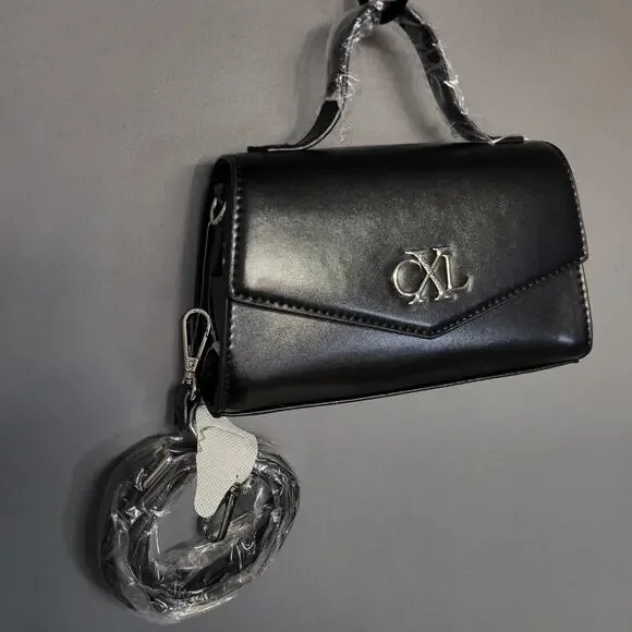 CXL by Christian Lacroix Crossbody Bag Womens Black Laine Matte Patent Purse - Picture 4 of 16